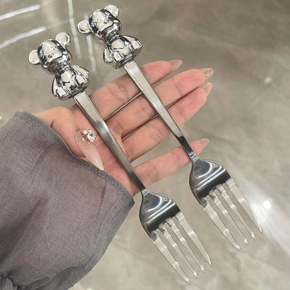 Cute Stainless Steel Bear Fork Set Long