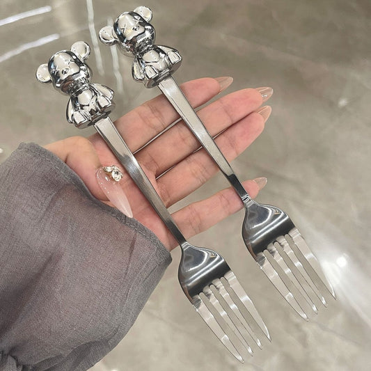 Cute Stainless Steel Bear Fork Set Long
