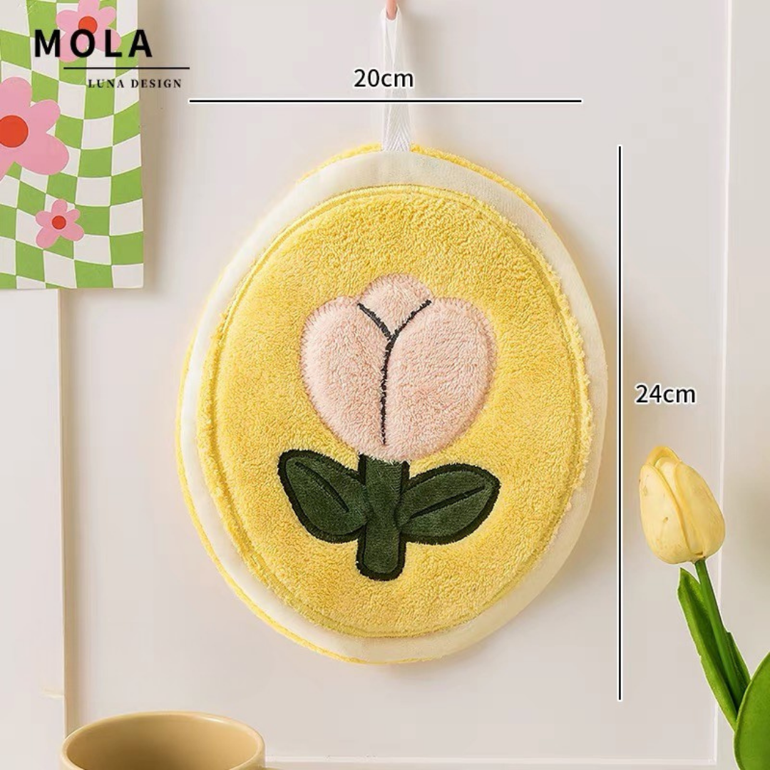MOLA LUNA - Hanging Coral Fleece Floral Hand Towel Pink