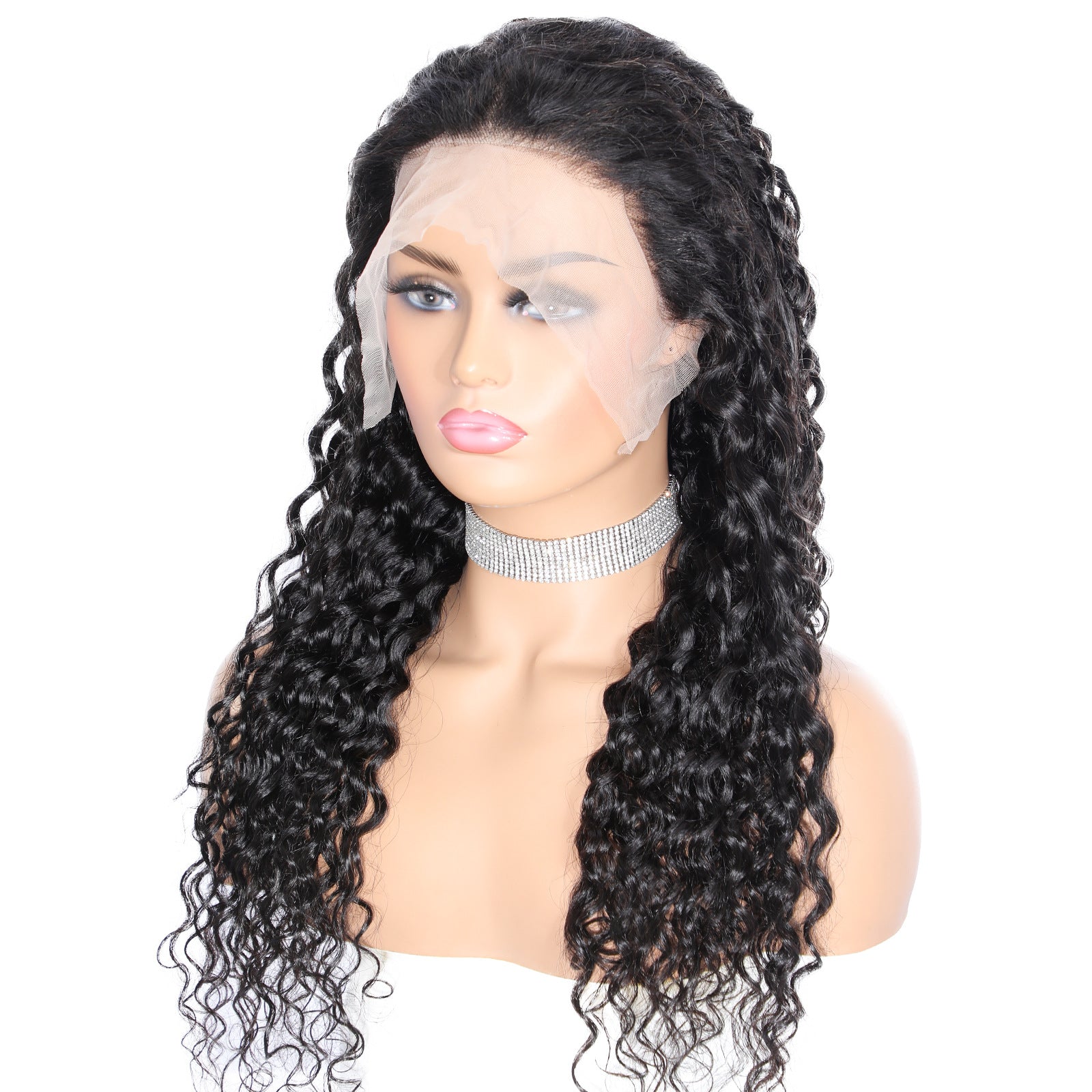Natural Black Water Wave Lace Wig 100% Real Human Hair Side front