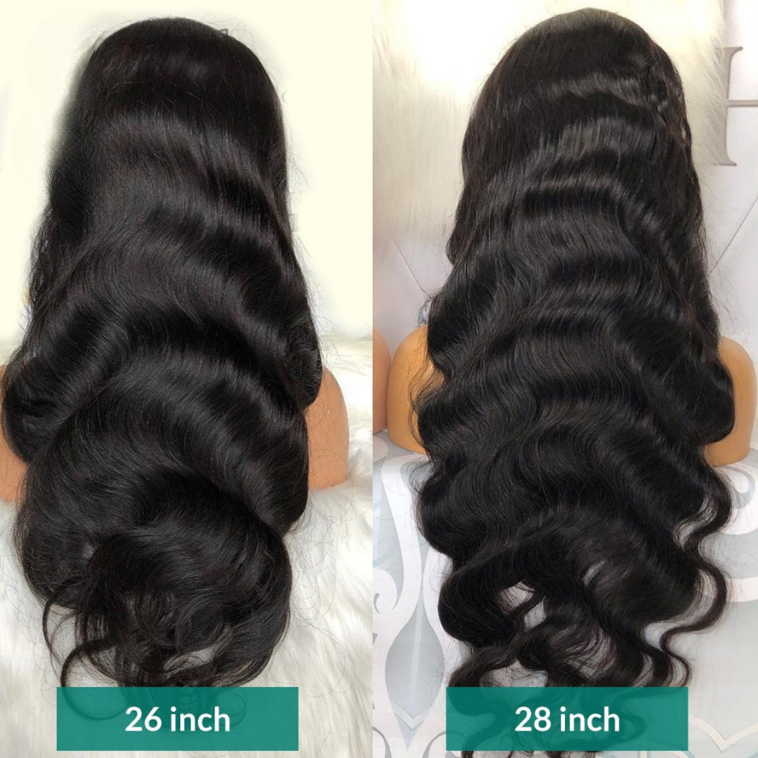 Natural Black Wavy Lace Wigs 100% Real Human Hair Length