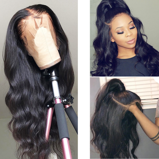 Natural Black Wavy Lace Wigs 100% Real Human Hair on person