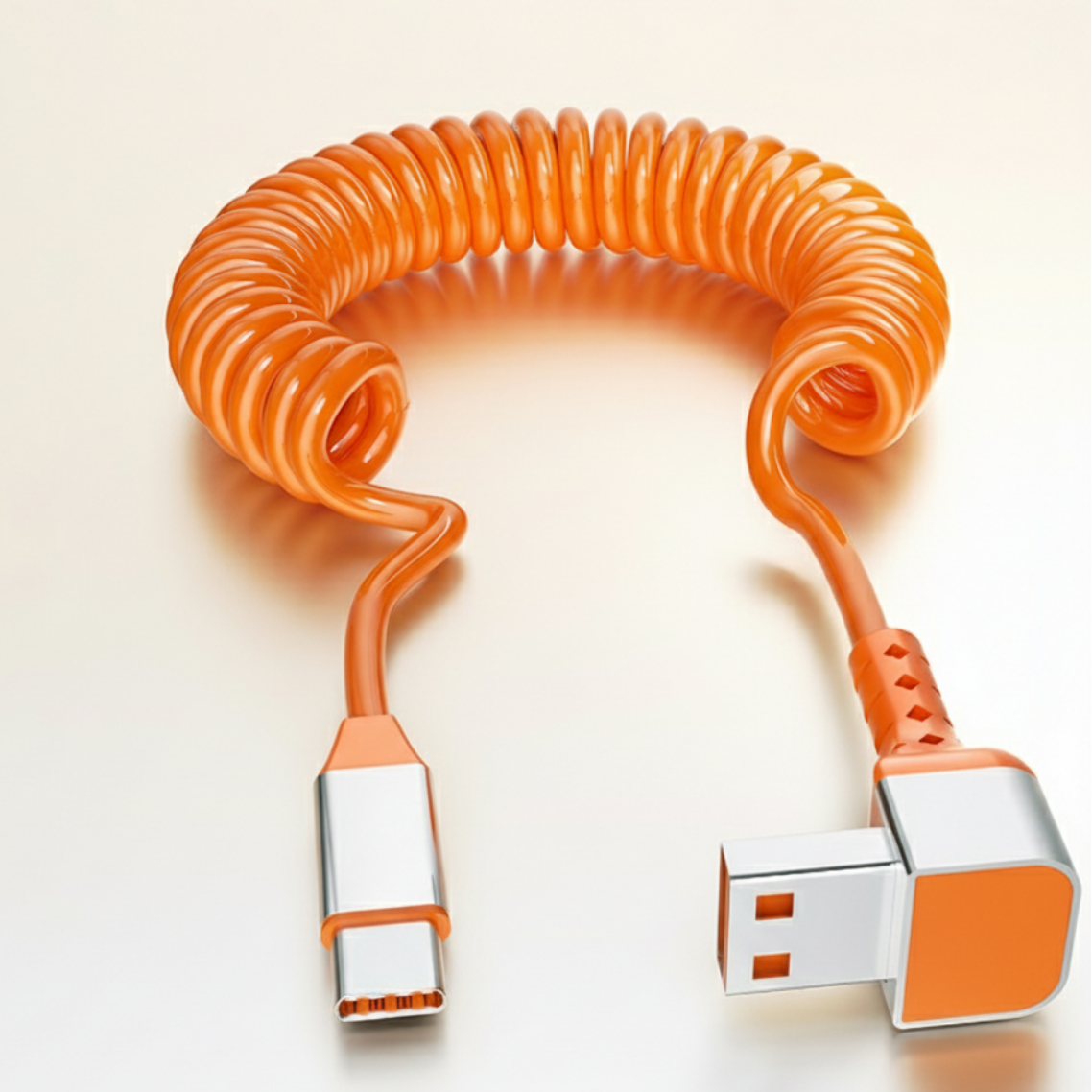 Orange - 6A Fast-Charging USB to Type-C Spring Cable