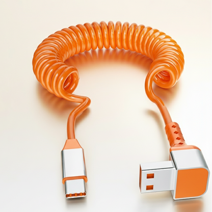 Orange - 6A Fast-Charging USB to Type-C Spring Cable