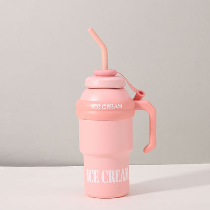 Peach Stunning Stainless Steel Tumbler with Handle & Straw