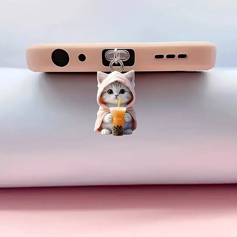 Pink Cute Cartoon Cat Phone Dust Plug & Charm