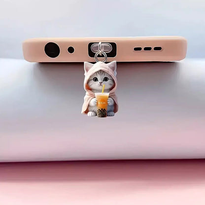 Pink Cute Cartoon Cat Phone Dust Plug & Charm