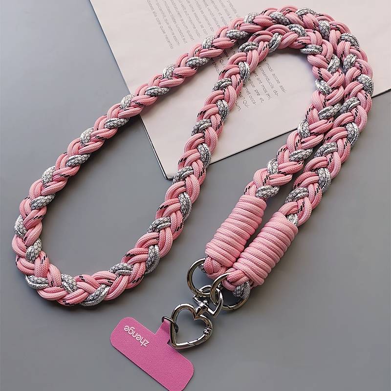 Pink Strong Six-Strand Braided Phone Lanyard