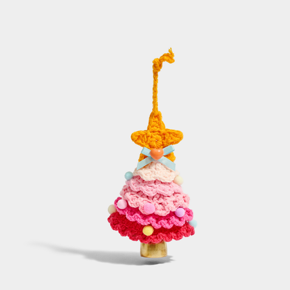 Pink Knitted Christmas Tree Bag Charm