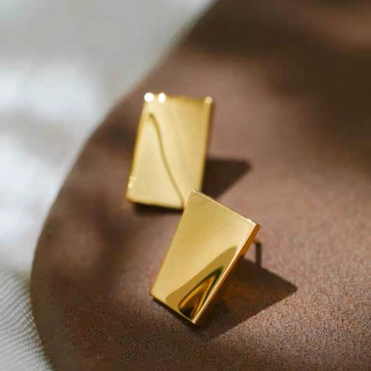 Priceford - Minimalistic Gold Brick 925 Silver Earrings