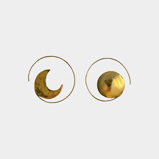 Priceford - Sun & Moon Asymmetrical 925 Silver Earrings gold