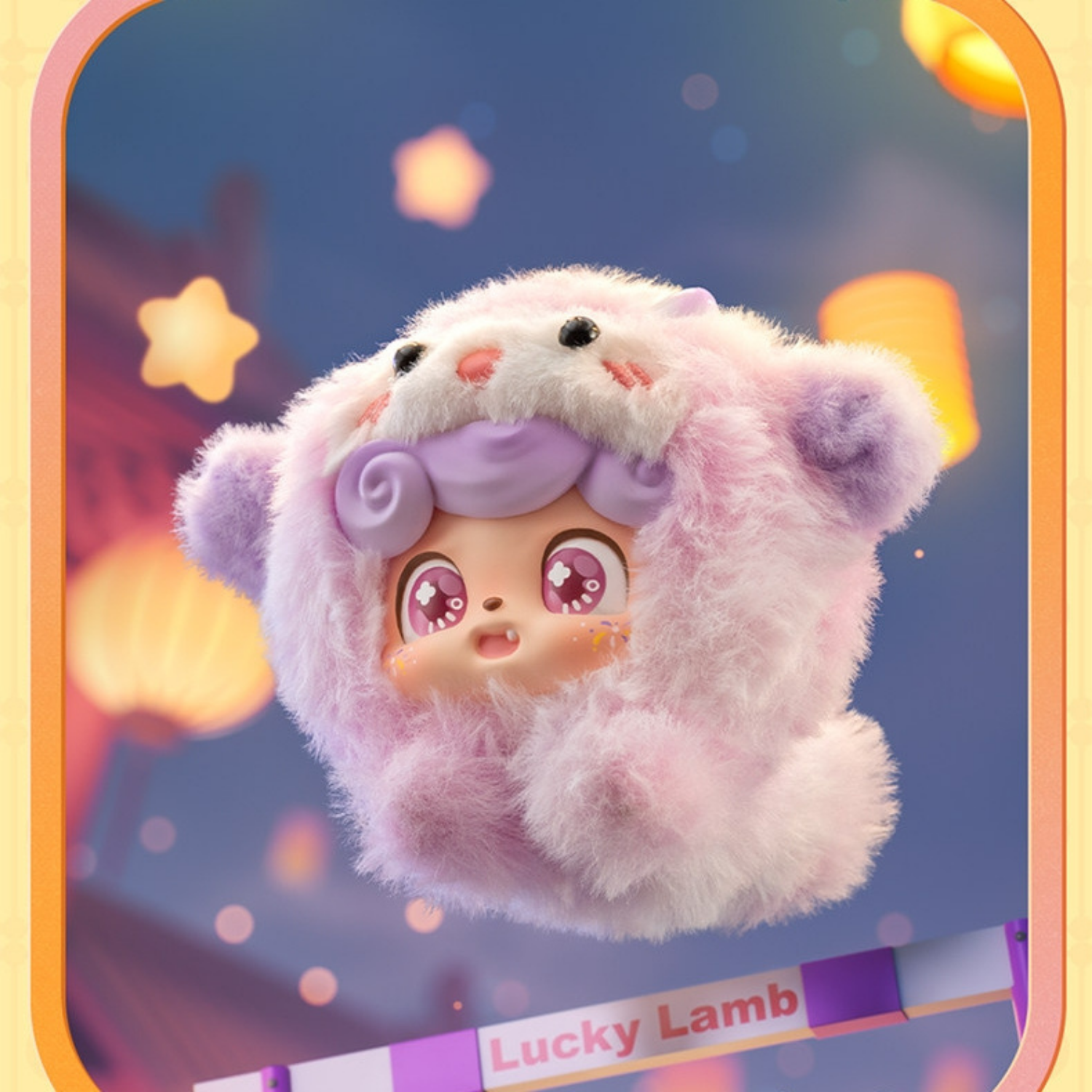 Lucky Lamb plush Q kid in pastel fluffy fur with gentle expression, a delightful symbol of luck and warmth for your everyday bag.