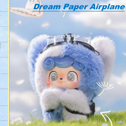 Q Kid “Dream Paper Airplane” plush toy in soft blue aviator outfit with goggles – a sweet little daydreamer to brighten your bag.