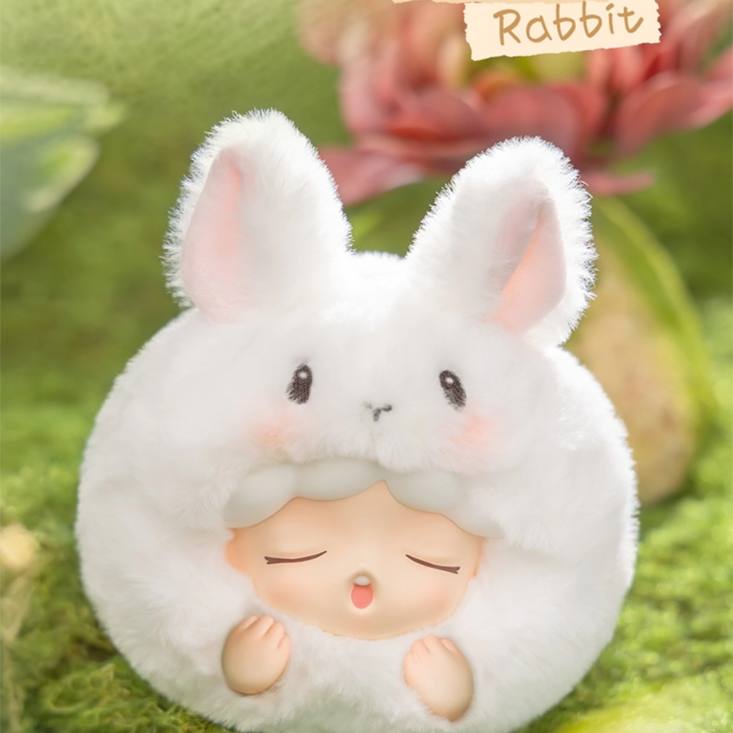 YUMO Plush toy  in a white rabbit costume. It's really cute and lovely. It can be a loyal listener for your worries. It can be used as a bag charm.