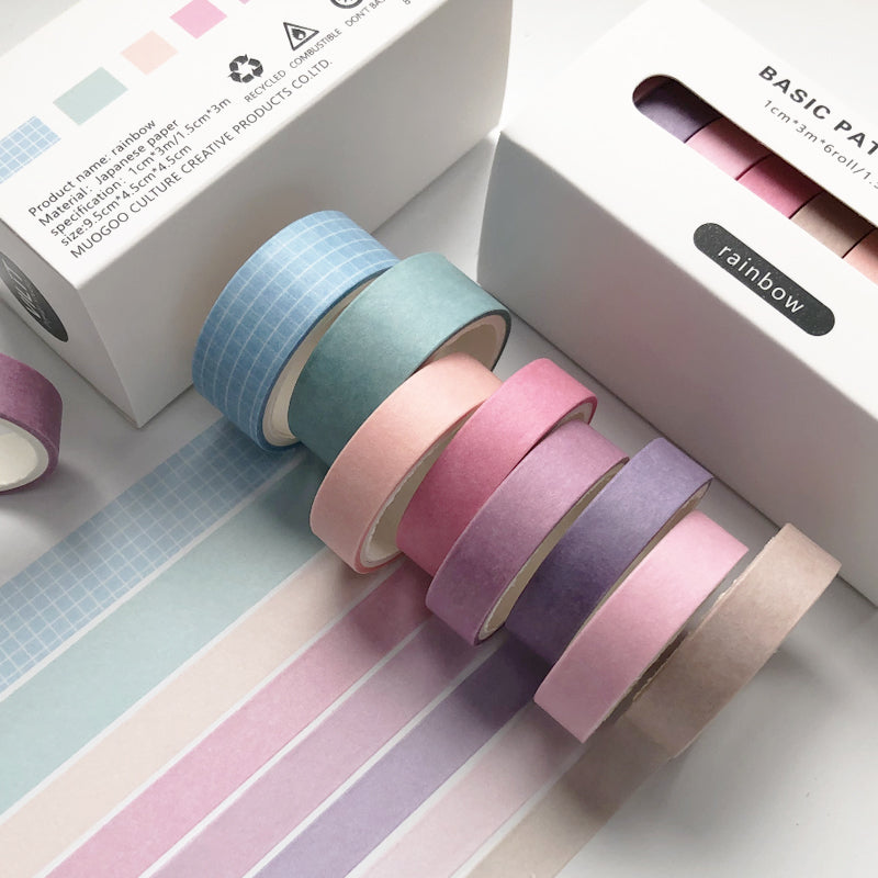 Rainbow 8-Roll Decorative Washi Tape Set for DIY Crafts & Journals