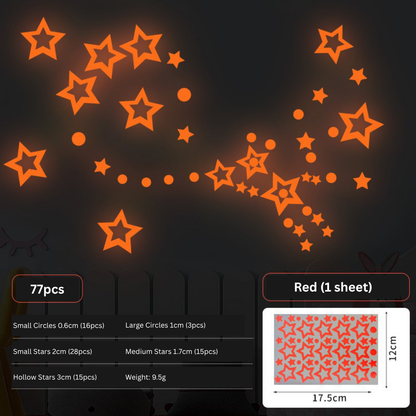 Red - Removable Glow-In-The-Dark Star Wall Stickers