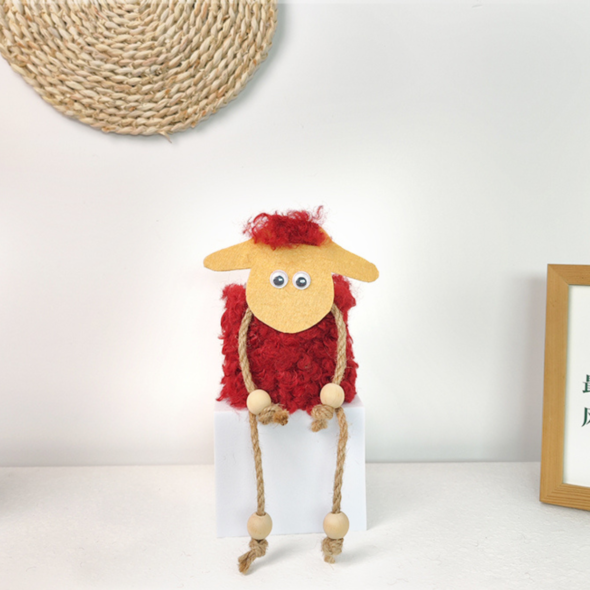 Red Hanging Lamb Pot with Faux Flower