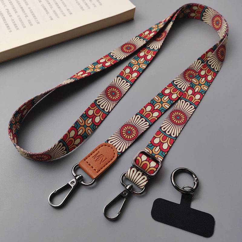 Retro Print Wide Strap Adjustable Phone Lanyard