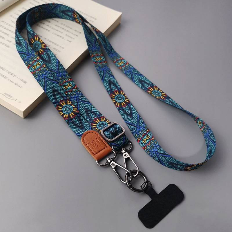 Retro Print Wide Strap Adjustable Phone Lanyard