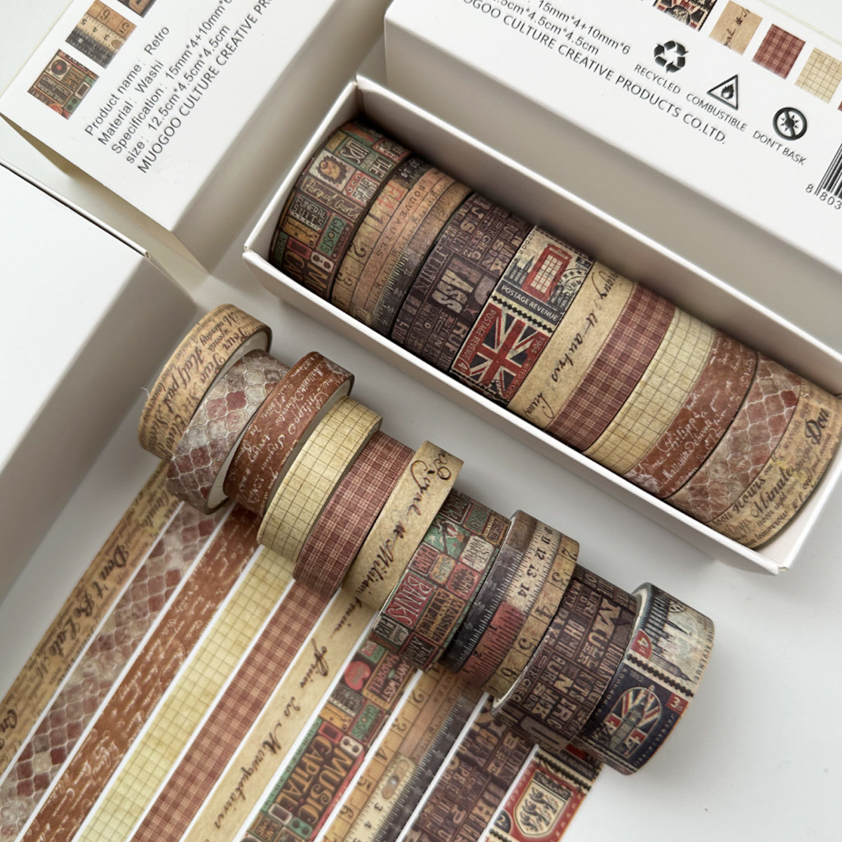 Retro 12-Roll Decorative Washi Tape Set for DIY Crafts & Journals