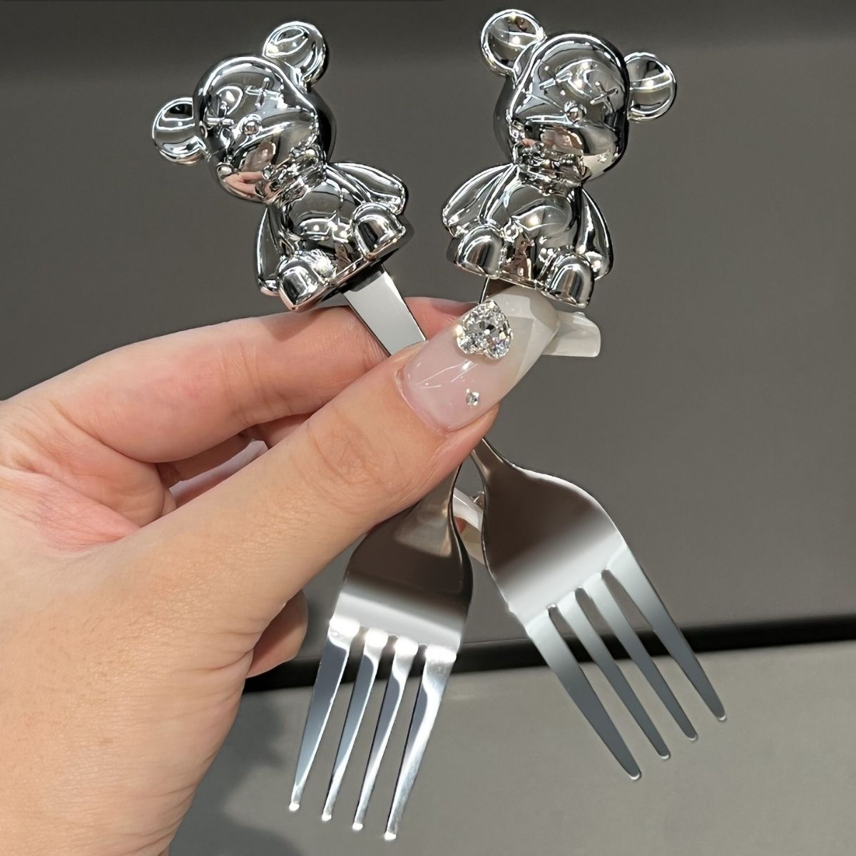 Cute Stainless Steel Bear Fork Set Short