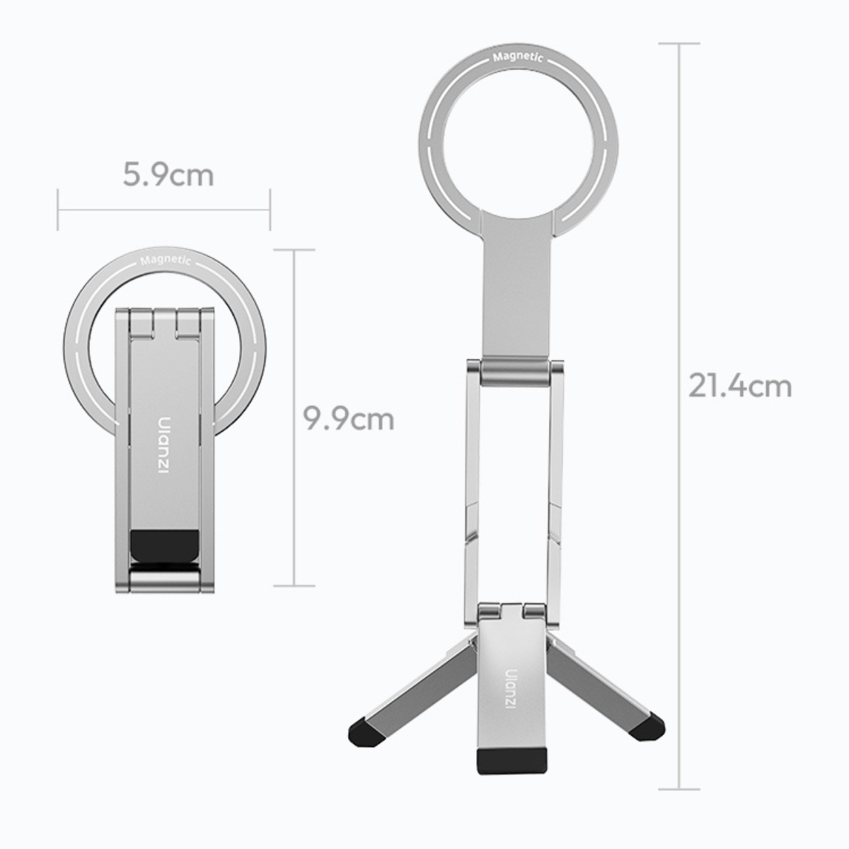 Silver - MA60 Foldable Magnetic Phone Tripod