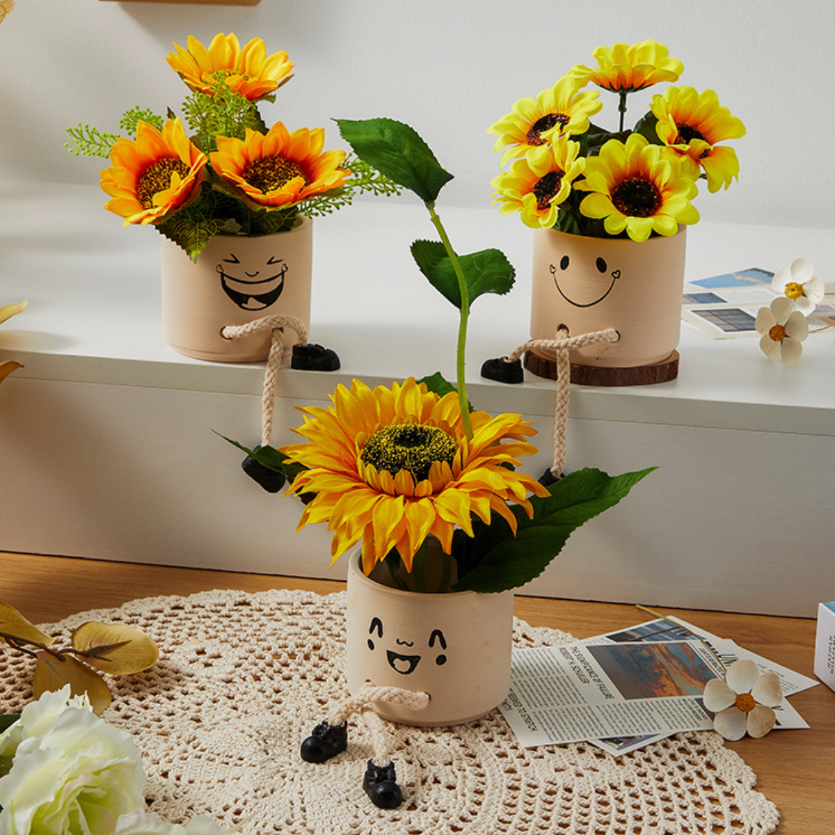 Smiley Face Pot with Faux Flowers