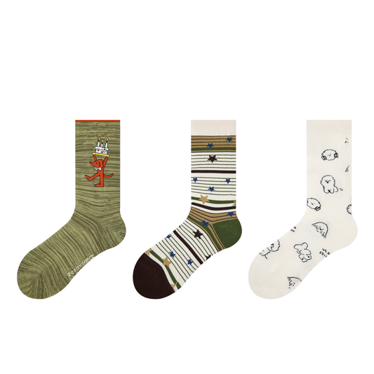 Style 1 Lalamao - Cute Cartoon Crew Socks (3 Pairs)