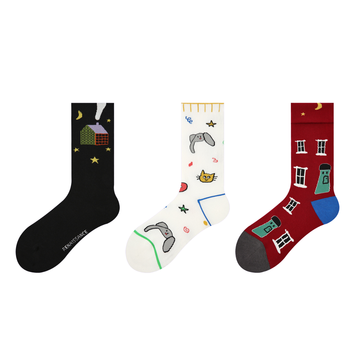 Style 2 Lalamao - Cute Cartoon Crew Socks (3 Pairs)