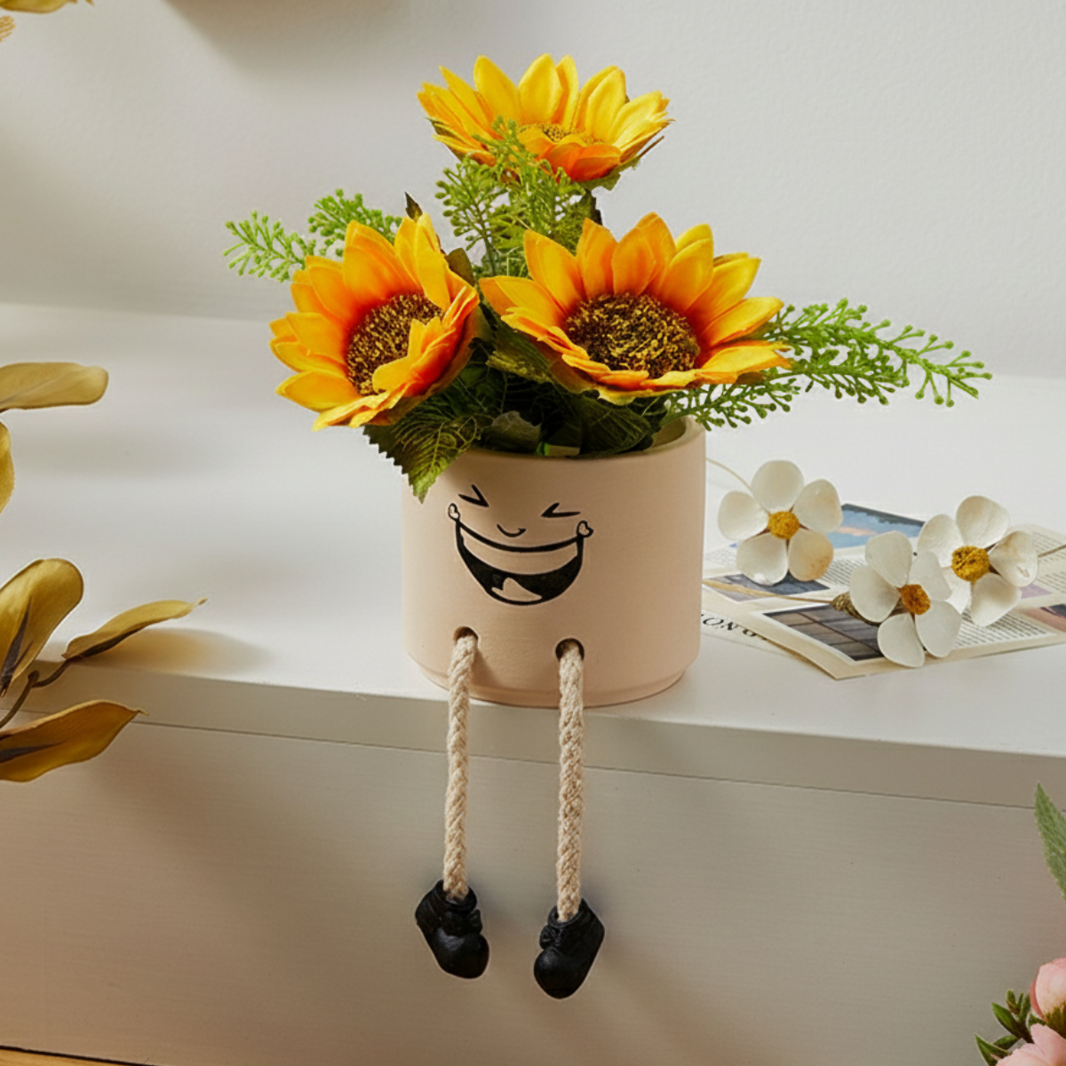 Style 3 - Smiley Face Pot with Faux Flowers