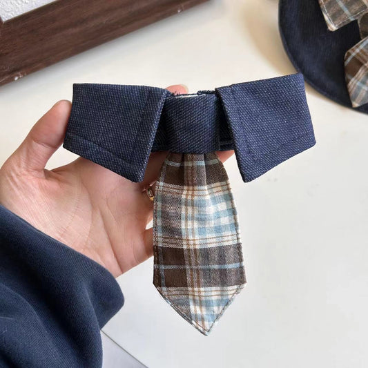 Blue Plaid Stripe Tie for Dogs & Cats