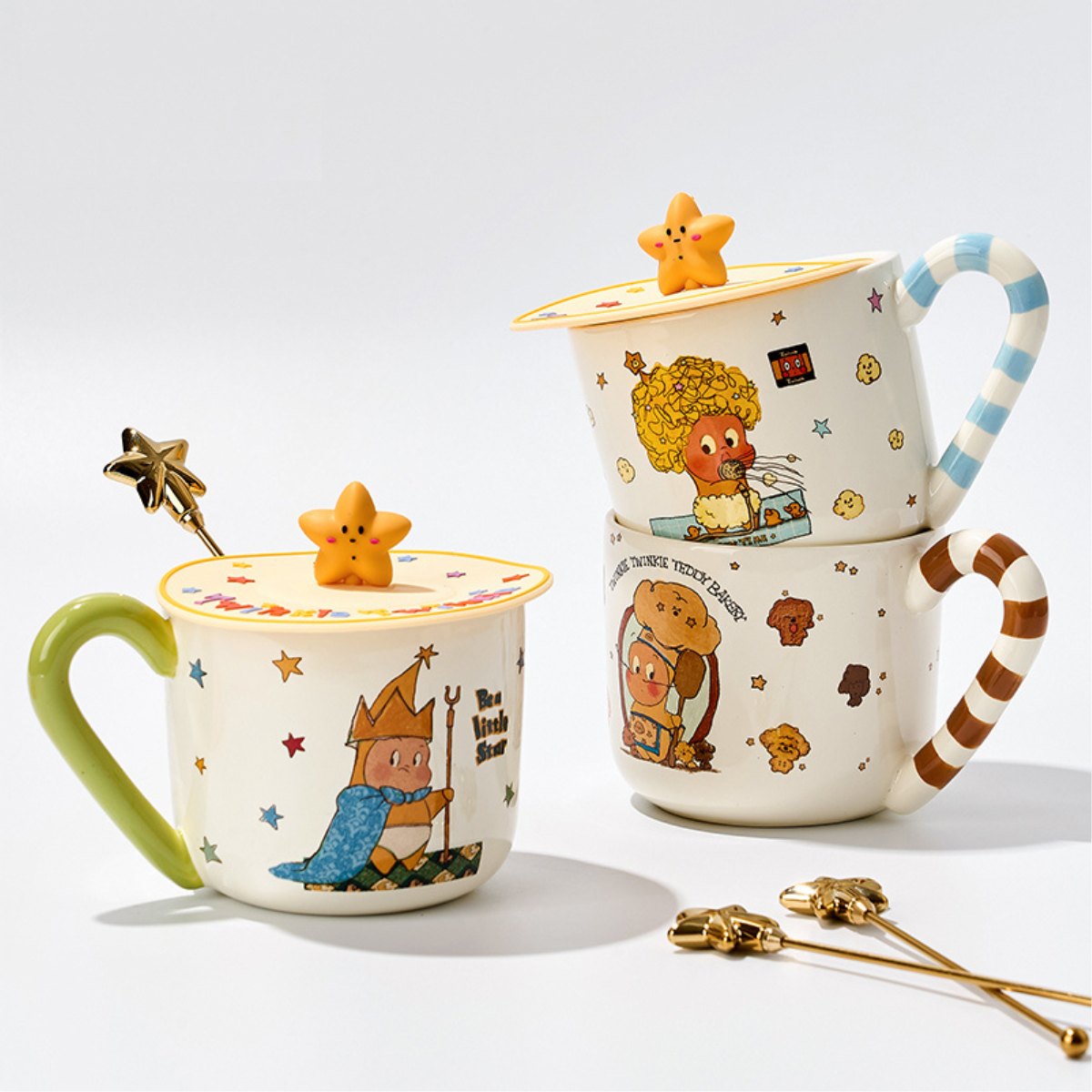 Twinkle Twinkle Ceramic Mug with Lid & Star Stirring Stick