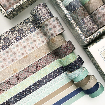 Vintage 12-Roll Decorative Washi Tape Set for DIY Crafts & Journals