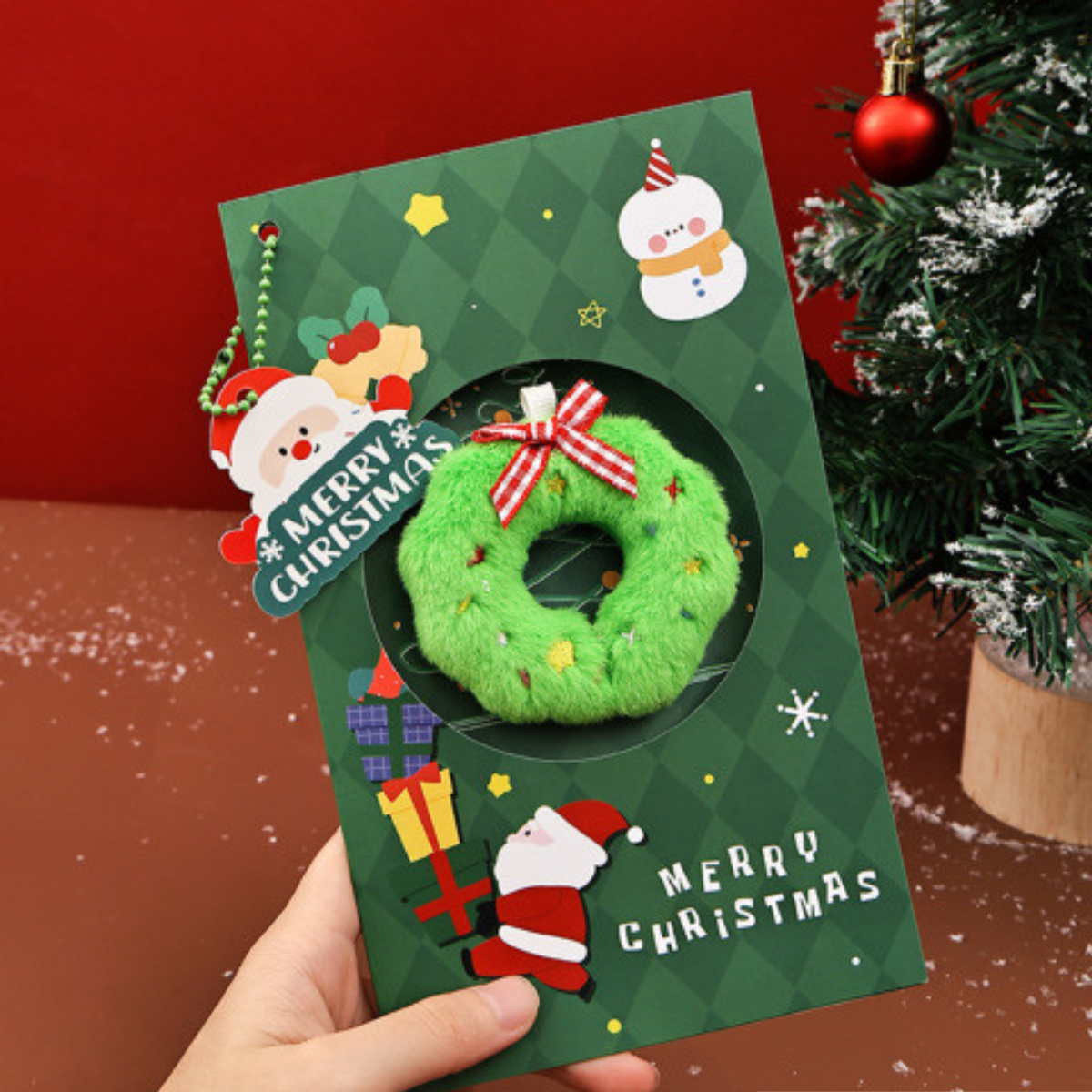Wreath Cute Plush Christmas Card