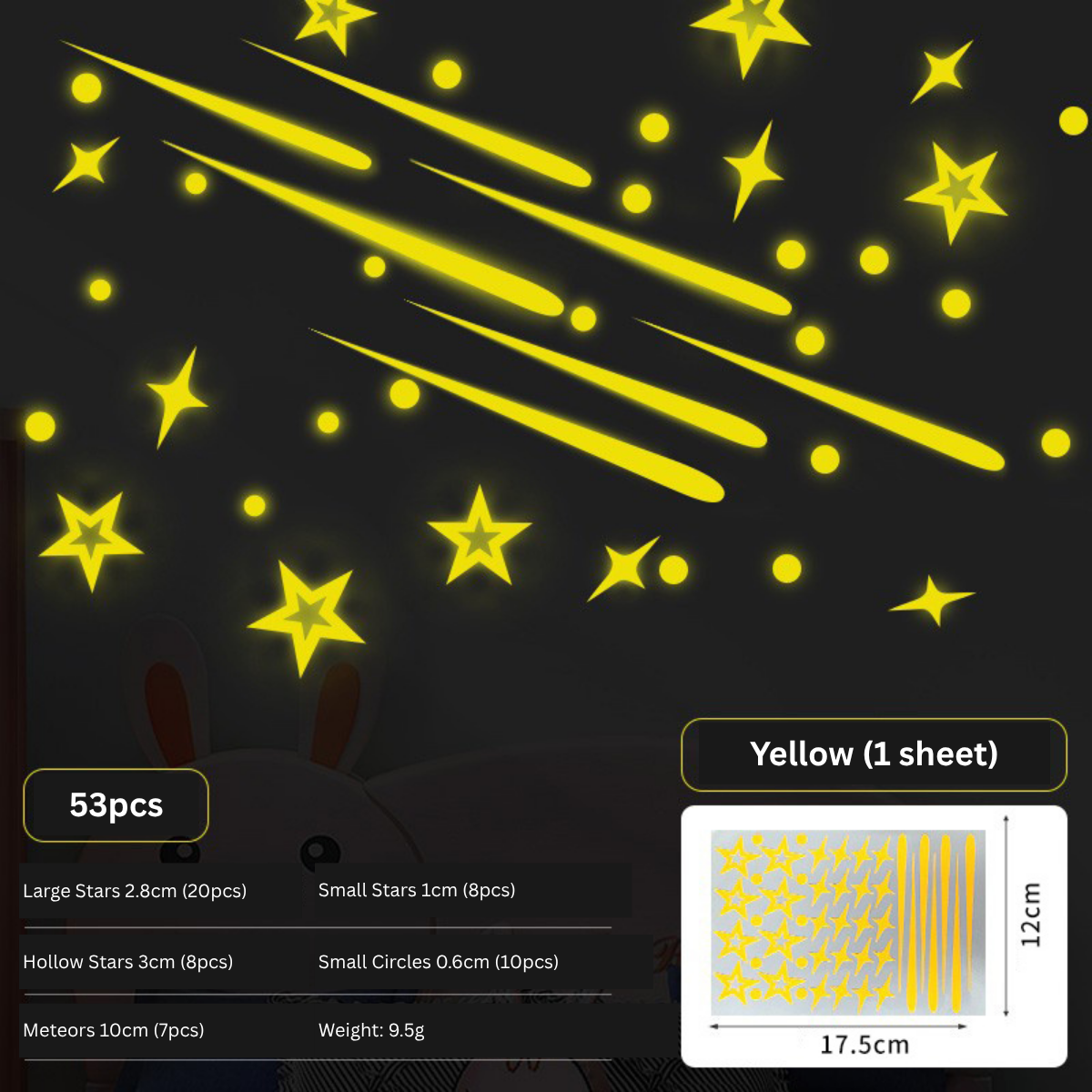 Yellow Glow-in-the-Dark Meteor & Star Wall Stickers