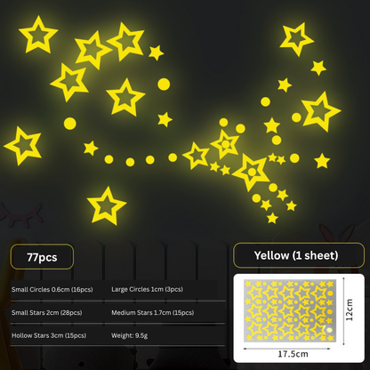 Yellow - Removable Glow-In-The-Dark Star Wall Stickers