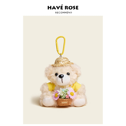HAVEROSE - Original Teddy Bear with Flower Basket Bag Charm Yellow