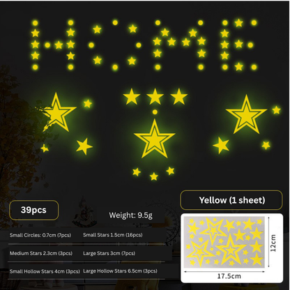 Yellow Luminous Glow-In-The-Dark Star Wall Stickers