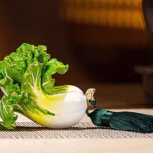 Zhu Bingren Copper - “Grasping Wealth” Cabbage Ornament Decor
