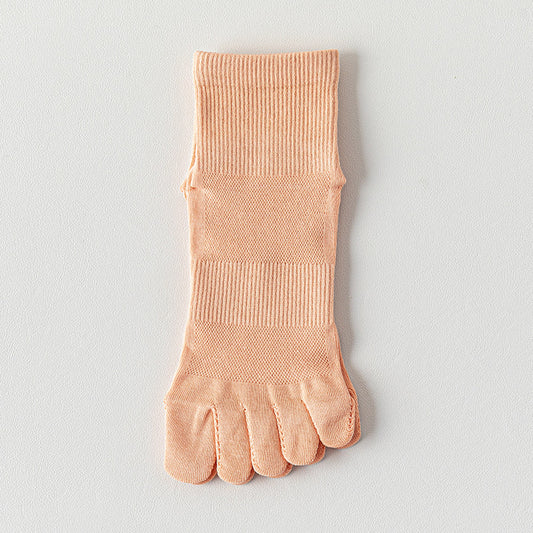 Zhuji_Tianchuan_Socks_Women_Breathable_Pure_Cotton_Finger_Socks_Apricot