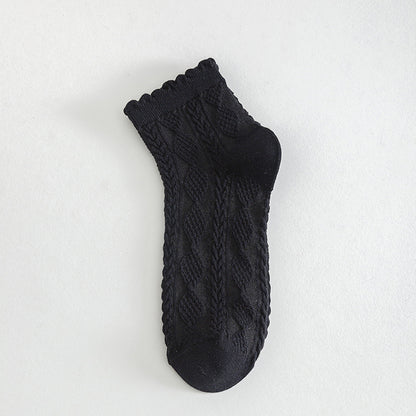 Zhuji_Tianchuan_Socks _Women_Floral_Edge_Cotton_Ankle_Socks_black