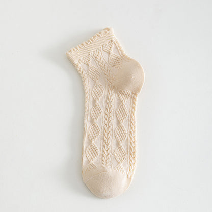 Zhuji_Tianchuan_Socks _Women_Floral_Edge_Cotton_Ankle_Socks_brown