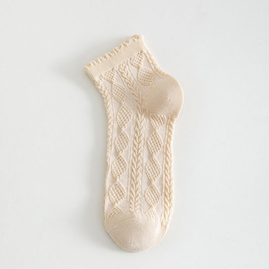 Zhuji_Tianchuan_Socks _Women_Floral_Edge_Cotton_Ankle_Socks_brown