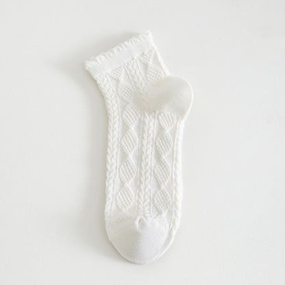 Zhuji_Tianchuan_Socks _Women_Floral_Edge_Cotton_Ankle_Socks_white